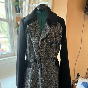 Grey, White and Black Wool Trench Coat